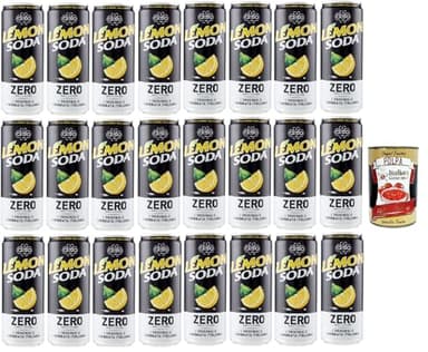 Lemonsoda zéro rafraîchissement de la boisson au citron limonade, sans sucre ajouté, boisson gazeuse italienne à aromatisation au citron, sans sucre, 24x 33cl + Italian Gourmet polpa 400g