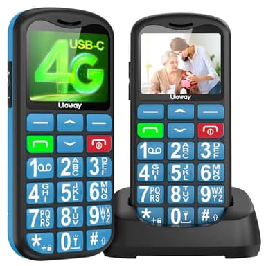 uleway 4G Téléphone Portable Senior Débloqué avec Grandes Touches, Station de Charge,USB C Chargement du Téléphone Portable Basique,Téléphone Portable Personnes Agées avec Volume Élevé,Bouton SOS