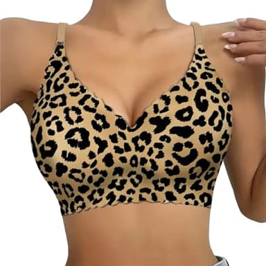 Soutien-gorge pour femme Jelly sans couture - Soutien-gorge push-up imprimé léopard - Soutien-gorge confortable pour le sommeil - Soutien-gorge t-shirt sans fil avec soutien rembourré et bretelles