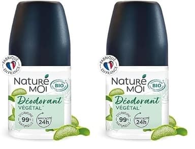 Naturé Moi - Déodorant roll-on - Efficacité 24h - Déodorant homme à l'Aloe Vera Bio et au Magnésium - Parfum Végétal - 99% d'Origine Naturelle - 50 ml - Fabriqué en France (Lot de 2)