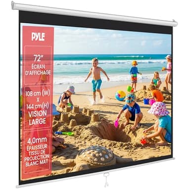 Pyle Écran de Projection 72″ –Écran Vidéoprojecteur Manuel Enroulable Universel, Compatible Full HD, Hauteur Réglable | Montage Mural/Plafond, pour Cinéma Maison, Bureau, Classe