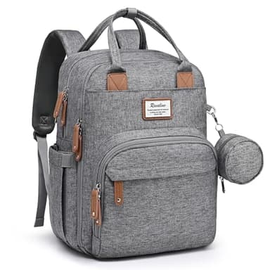 RUVALINO Sac à dos à langer Grand sac à dos à langer avec sac multifonctionnel pour bébé et matelas à langer mobile - Porte-sucette - pour maman et papa (Gris), Taille unique