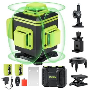 Niveau laser 4 x 360° STANEW,Autonivelant Niveau Laser Vert 4D 16 Line Ligne Laser Verte Horizontal et Verticale avec Télécommande Intégrée