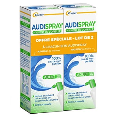 AUDISPRAY ADULT - Hygiène régulière de l'oreille - Eau de mer purifiée 100% naturelle - Made in France - Spray 50ml - Lot de 2