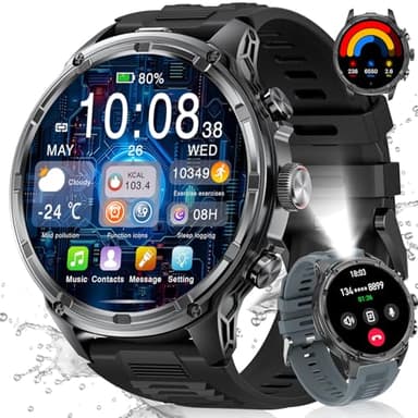 LIGE Militaire Montre Connectée Homme avec 1,85'' HD Grand Écran/LED Lampe/710mAh Batterie,Smartwatch Homme avec 100+ Modes Sportifs,24/7 Moniteur de Fréquence Cardiaque et Sommeil pour Android iOS