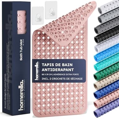 homerella® Tapis de Bain Antiderapant 88x39cm, Fixation INCL., Tapis de Baignoire antidérapant, Tapis antidérapant Baignoire et Douche, résistant aux moisissures Lavable en Machine & sans BPA