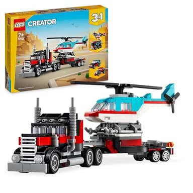 LEGO Creator 3-en-1 Le Camion Remorque avec Hélicoptère, Set de Véhicules avec Jouet d'Hélicoptère et Camion, Avion et Camion-Citerne, Hot Rod et VUS, Cadeau pour Garçons et Filles Dès 7 Ans 31146