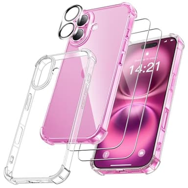 FLLAO 4 en 1 Coque pour iPhone 16 avec 2 Verre Trempé et 1 Caméra Protecteur, [Coussin d'air Intégré] Antichoc Antirayures Bumper Protection Housse pour iPhone 16 6.1", Transparent
