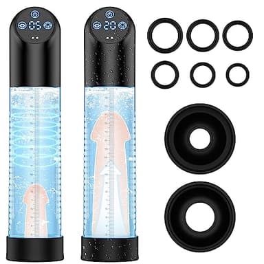 IPX7 Pompe à Pénis Sex Toys Homme Masturbeuse pour Agrandir son Pénis avec 6 niveaux d'aspiration, pour pénis avec set d'anneaux pour pénis et 2 douilles en silicone Jouet sexuel pour homme