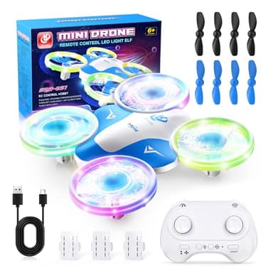 Korffe Mini drone pour enfants de 6 7 8 9 et 10 ans et plus, jouet avion télécommandé pour enfants et débutants avec lumières LED, idéal pour l'intérieur et l'extérieur, idéal pour garçons et filles