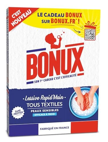 Bonux – Lessive Poudre Rapid’Main – Nettoie en Profondeur à la Main – Pour Linge Blanc et Couleur – Adaptée Aux Peaux Sensibles – 450g