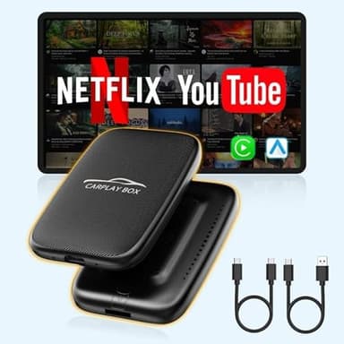 Dongle Carplay sans Fil et Android Auto supportant Netflix/Youtube/TF Card,Car Play AI Box avec câble USBA-C et USBC-C pour Phone Android (Black)