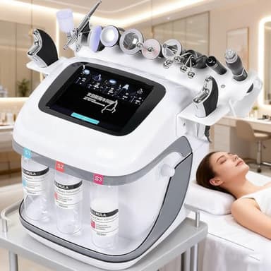 UIBAO 10 en 1 Hydra Nettoyage Machine Faciale – Jet d’Eau Professionnel,Exfoliation Hydro Dermabrasion,Rajeunissement de la Peau,10 Têtes,Écran LED,pour Domicile et Spa