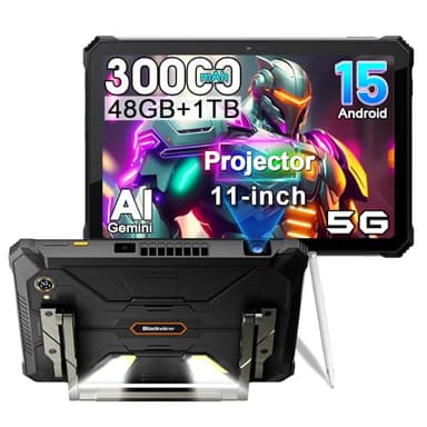 Blackview Active 12 Pro (48Go+1To) 30000mAh Tablette Tactile Incassable avec Projecteur, Ecran 11'' FHD+, 5G Incassable Tablet Android 15, 108MP+50MP, 2 Haut-Parleur Stéréo,IP68,NFC,GPS,OTG,FM