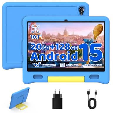 Whitedeer Tablettes pour Enfants Octa Core avec 20GB RAM 128GB ROM TF 1TB, Tablette 10 Pouces Android 15, Wi-FI 6/BT 5.3, Widevine L1, 5000 mAh, Contrôle Parental Cadeau Educative Enfant