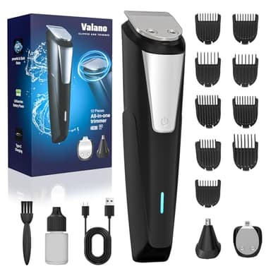 Valano Tondeuse Cheveux Hommes, Tondeuse Barbe Homme Charge USB, Tondeuse à Nez, Tondeuse Cheveux Professionnelle de Précision Kit 3 en 1 avec 9 Accessoires de 1 à 16 mm