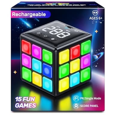 Xinbeiya Cube de Jeu Rechargeable, 15-en-1 Jeux de Cerveau & Mémoire & Rapidité pour Enfants, Cadeaux Anniversaire Noël pour Garçons et Filles Âgés 6-12 Ans, Version Française（Noir）