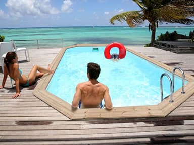 Habitat et Jardin - Piscine Bois Scandinave Cordoue (L) 3,48 x (l) 2,15 x (H) 1,18 m - Filtration à Cartouche 3 m3/h - Piscine de Jardin Octogonale Hors Sol, Semi-enterrée ou Enterrée