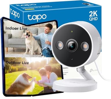 Tapo C120 Caméra Surveillance WiFi intérieure ou extérieure, QHD 4MP, Étanche IP66, Détection intelligentes de l'IA, Base magnétique, Double projecteur, Vision Nocturne, Audio Bidirectionnel