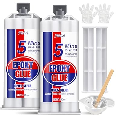 Colle Epoxy Bi-composant 100 ml - Colle Résine Transparente 5 minutes, Adhésif Extra Forte tous Supports, Réparation Rapide Plastique, Bois, Métal, Verre, Céramique, Tissu et Carrelage