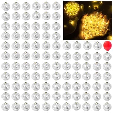 Kimuwote LED Ballons Lumineux, 100 pièces Rond Ballons Lampes, Mini Ballon Lumineux à LED pour Ballons Lanterne, Anniversaire,Mariage,Halloween,Noël Décoration (blanc chaud)