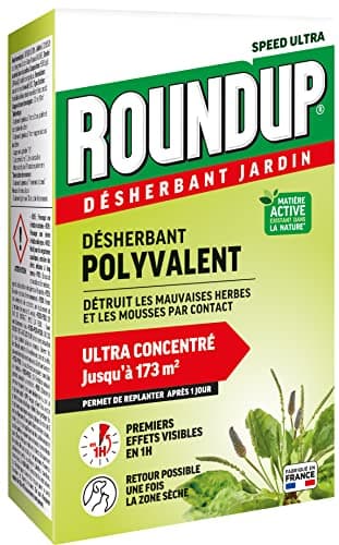 ROUNDUP Désherbant Jardin Polyvalent Concentré – Action 2-en-1 : Mauvaises Herbes & Mousses – Résultats dès 1h – 400ml