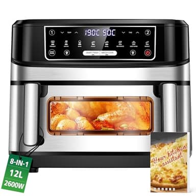 Friteuse à Air Chaud 2 chambres | 12L Airfrey Réglable et Chambre Simple ou Double Avec Livre de Recettes, Contrôle Indépendant Friteuse à Air Chaud Double Chambre, Air Frey XXL Température Max 200°C