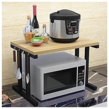 Nizer Support à micro-ondes à 2 niveaux avec rangement de cuisine – Étagère robuste pour imprimante de four à micro-ondes et plus d'économie d'espace (gris, taille unique)