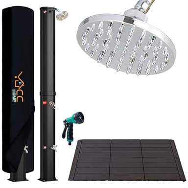 CCLIFE Douche Solaire, Douche de Jardin Solaire 40 litres, avec Plastique Plancher et Housse de Protection, Pommeau de Douche Réglable,Température de l'eau Réglable Jusqu'à 60°, pour Piscine Plage