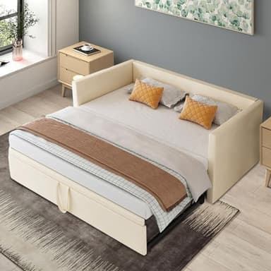 MOTUZP Canapé lit 90/180 x 200,lit 3 Places canapé, Canapé lit Convertible, Extensible, Pliant, Cadre de lit avec sommier à Lattes pour Chambre Salon (Beige)