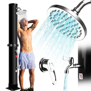 Douche Solaire 40 Litres, Eau Chaude Jusqu'à 60 °C, Température de L'eau Réglable, Douche de Jardin avec Pommeau de Douche Rotatif et Robinet à Pied, Douche Extérieure Pour Jardin, Piscine, Plage