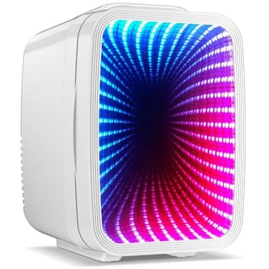LIGIANT MF01C Mini Frigo, 7 Modes d'Éclairage (Y Compris Clignotant), 4L/6 Canettes, Refroidissement/Chauffage Silencieux, AC/DC, Idéal Pour Salle De Jeu, Chambre, Bureau Et Voiture