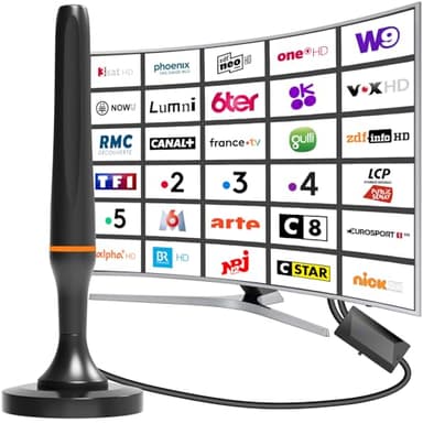 Antenne TV Intérieur Puissante TNT HD 2025,avec Base magnétique, Compatible avec Portable 4K 1080P avec amplificateur de Signal (Antenne TV intérieure-14174)