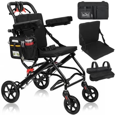 Fauteuil Roulant Pliable Leger En Aluminium Avec Siège Et Accoudoirs Rembourrés – Mobilité Confortable Et Sécurisée Pour Personnes âgées – Idéal Maison, Hôpital Et Voyages – Chaise Roulante Pliable