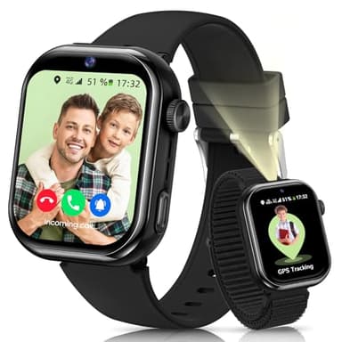 4G Montre Connectée Enfant GPS, Smartwatch avec Appel, Appel Vidéo, Chat Vocal, SOS, Mode École, Podomètre, Réveil, Appareil Photo, IP68 Étanche, Montre Telephone Enfant pour Garçons Filles, Bleu