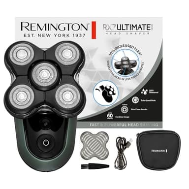 Remington Rasoir électrique [Spécial Tête rasée/chauve Fonction Turbo] RX7 Ultimate (Ultra Rapide, 5 têtes Flexibles, Résultat Précis, Tondeuse rétractable,Wet&Dry, Sans Fil 60min, Charge USB) XR1600