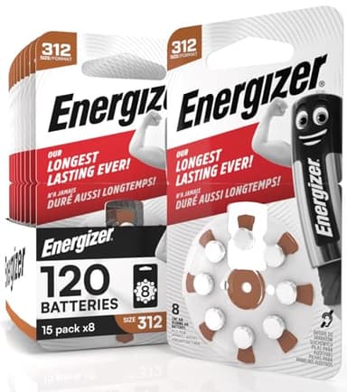 120 Piles pour Appareils Auditifs Energizer Taille 312 Marron avec Technologie PowerSeal - 15 Paquetes de 8 Pilas