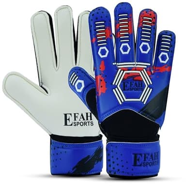 EFAH SPORTS Gants de gardien de but de football pour enfants, garçons, enfants, jeunes – Gants de gardien de but de football avec paumes à forte adhérence (taille 4, bleu/blanc)