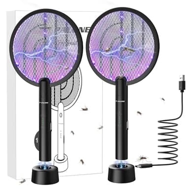 PALONE 2 PCS Raquette Anti Moustiques 4000V Rechargeable UV Exterminator USB, Utilisée pour Tuer Atres Insectes Volants, Postuler à Intérieur et Extérieur- Noir