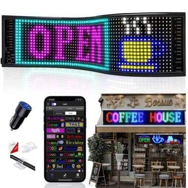 JDVOOTD Enseigne Lumineuse Personnalisable, 47.5x12cm Flexible Panneau Affichage Led, Bluetooth Usb 5V, Panneau Affichage Led Programmable pour Camion, Voiture, enseigne de fenêtre, Bar, Magasin