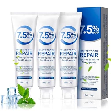 Puasok 3pcs Dentifrice Hydroxyapatite, Sans Fluor, Blanchissant Naturel, Protection de l'Émail & Réduction de la Sensibilité, Menthe Fraîche, 120g par Tube