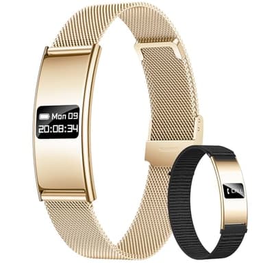 Bracelet Connectée Femme Fitness Tracker: Petite Montre Connectée Santé avec Rappel d'appel Fonction Féminine HRV Moniteur Sommeil Fréquence Cardiaque 5ATM Etanche Montre Sport pour Android iOS (Or)