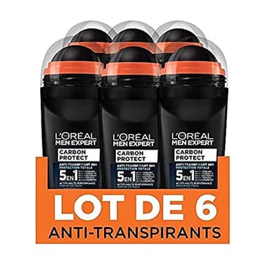 L'Oréal Paris Men Expert - Carbon Protect Ice Fresh - Déodorant Bille Spray Homme Anti-Traces - 50 ml - Lot de 6