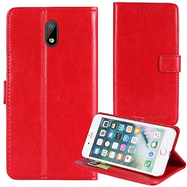 TienJueShi Rouge Flip Retro Support à Rabat Cuir TPU Silicone Housse Coque pour Caterpillar Cat S42 H+ 5.5 inch Étui Cas Couverture Protecteur Case Portefeuille Cover
