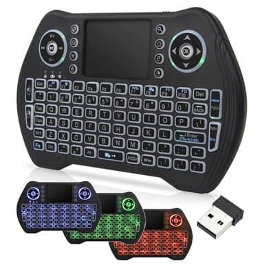 GREVA Mini Clavier sans Fil, Wireless 2,4GHz Mini Keyboard Rétroéclairé sans Fil avec Pavé Tactile de Souris, Mini Clavier avec Touchpad et Touches Multimédia, pour Android TV Box Smart, PC, HTPC