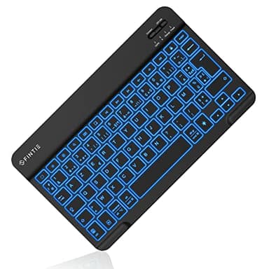 FINTIE Clavier Rétroéclairé à 7 Couleurs 10 Pouces, [AZERTY Français] Clavier sans Fil Bluetooth Rechargeable, Design Léger Fin, pour Système iPadOS/iOS et Android, Noir