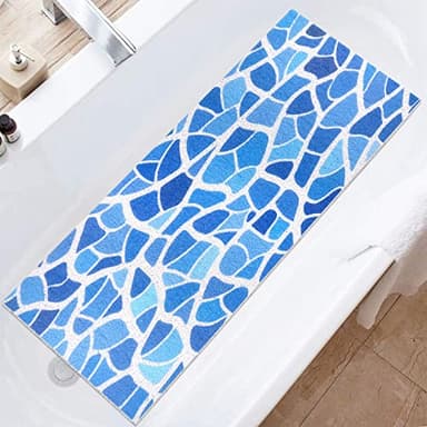 Tapis de Baignoire Antidérapant 40*100cm, Tapis de Douche de Sécurité Confort Doux avec Trous de Drainage, Tapis de Bain de Massage en PVC Luffa pour Zones Humides, Séchage Rapide Impression Numérique