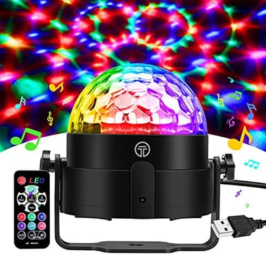 Gobikey Boule Disco de Commande Vocale, 360° Rotative Boule à Facette Couleurs,3 Modes de Musique Jeux de Lumiere avec USB 4M Télécommande et Câble, boule a facette Lumiere Disco pour Fête/Noël/DJ