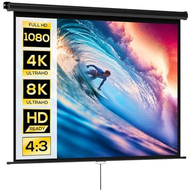 HOMCOM Écran de Projection de 84 Pouces, écran vidéoprojecteur, pour Home cinéma, 4:3 4K HD, Fixation Mur ou Plafond, 181 x 8 x 138 cm, Noir