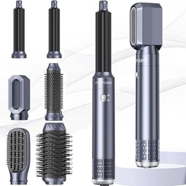 Atopskins Air Styler 6 en 1 Airbrush Pro Cheveux Hair Styler Avec Seche Cheveux Brosse Soufflante, Brosse Seche Cheveux, Brushing Brosse Soufflante, air Boucleur, pour Sécher, Boucler, Lisser